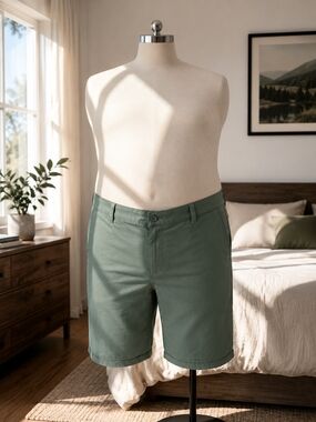 Men’s Sage Green Chino Shorts Size 50 Big & Tall NWT Casual Flat Front